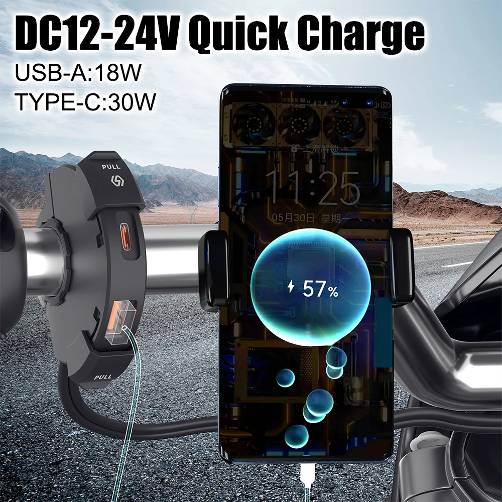 Cell Quick Charger Power Adapter Type-C PD+QC3.0 Phone Charger Dual Adapter Fast Charging 12V-24V Motorcycle USB Chargers