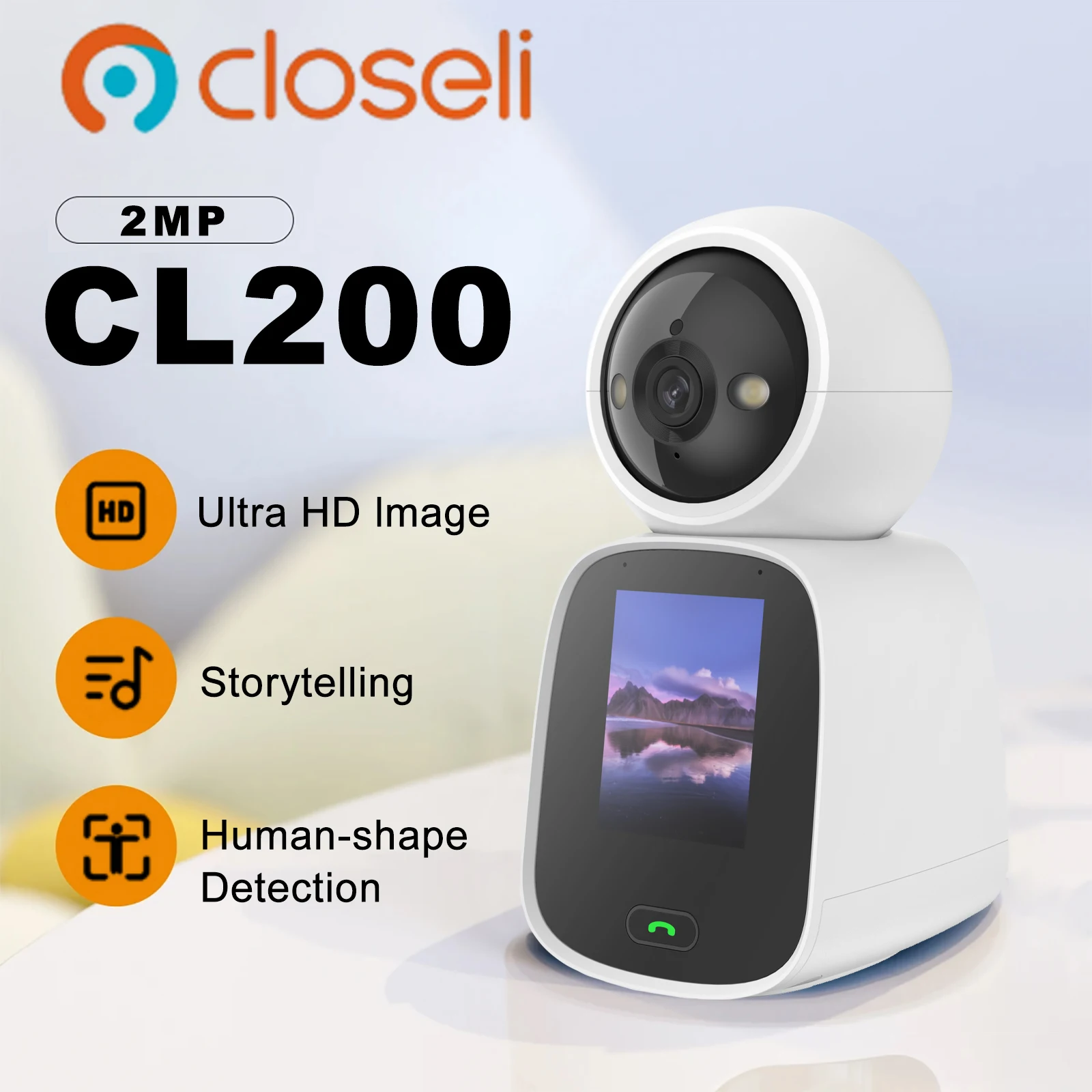 

Closeli CL200 2MP Wi-Fi Video Calling Indoor Camera Motion Detection Security IP Camera Full-color Night Vision Baby Monitor