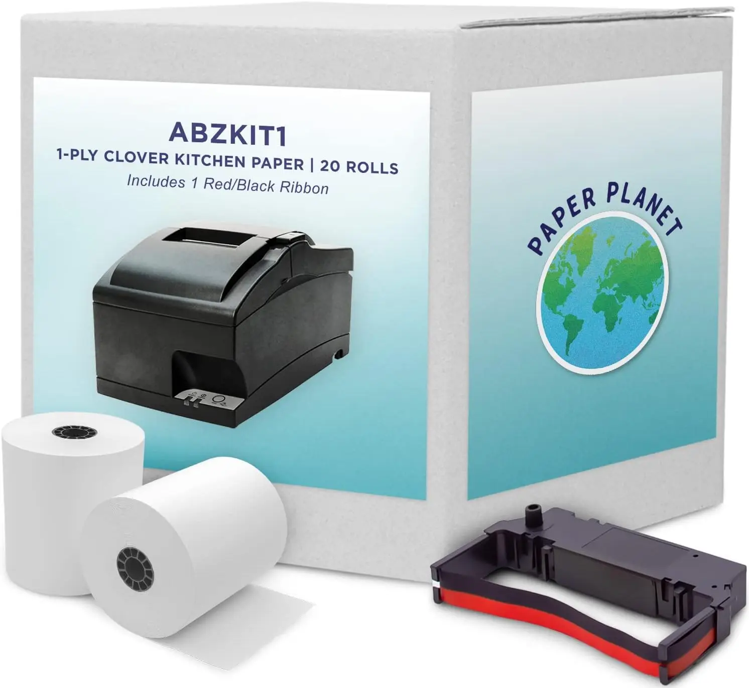 

1-Ply White Bond Paper for Kitchen Printers, 20 Rolls with Ribbon, Compatible with Star SP700