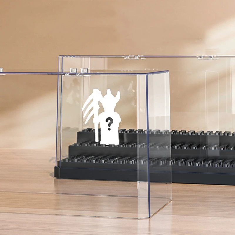 Acrylic Display Case for Figures Dustproof, Minifigure  Lego Action Figures Collection Storage Blocks With Ladder Showcase