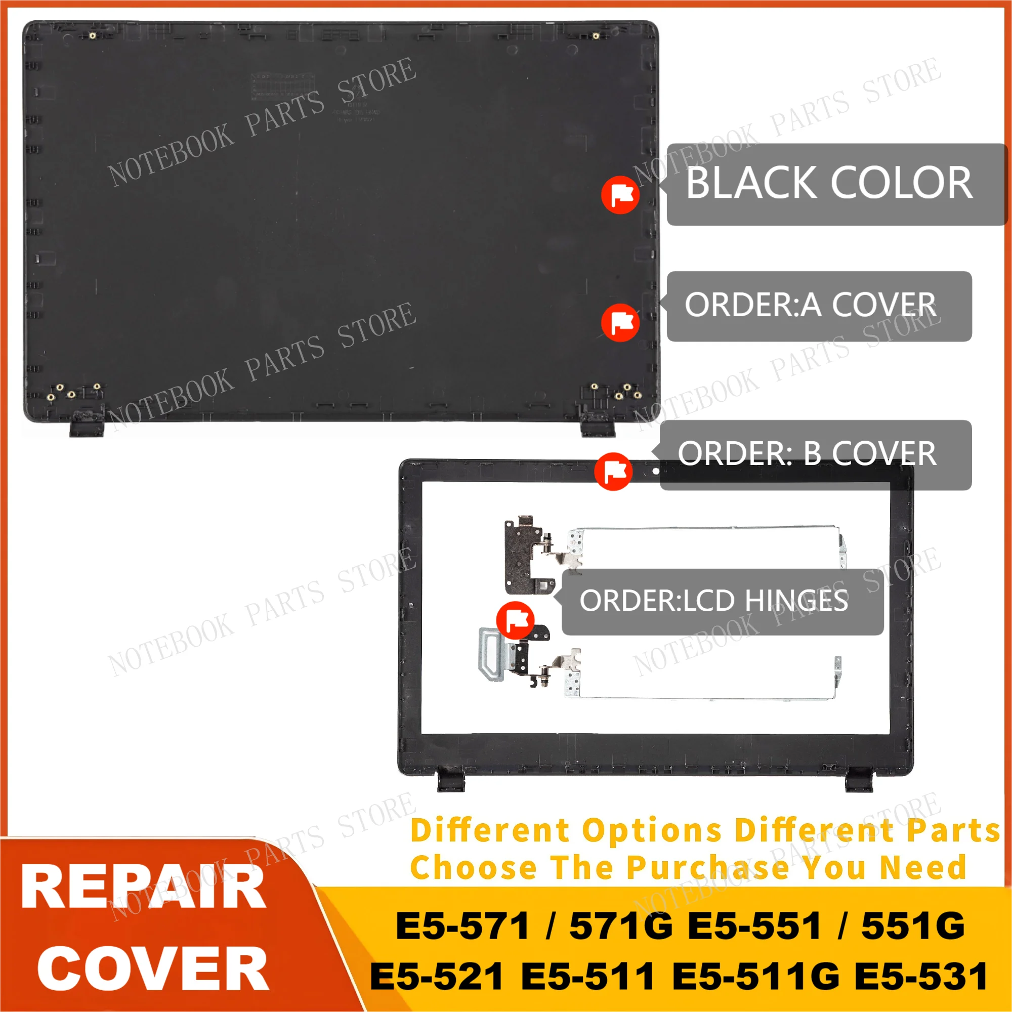 

New Laptop Cover For E5-571 E5-551 E5-521 E5-511 E5-511G E5-551G E5-571G E5-531 LCD Back Cover/LCD Front Bezel/Hinges