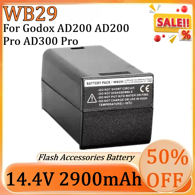 

New WB29 14.4V 2900mAh Rechargeable Lithium Battery for Godox AD200 AD200 Pro AD300 Pro Flash Accessories