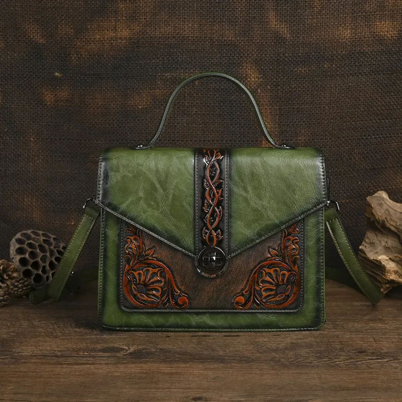 

Johnature Retro Handbag 2025 New Handmade Exquisite Embossed Women's Leather Bag Versatile Large Capacity Shoulder Bags