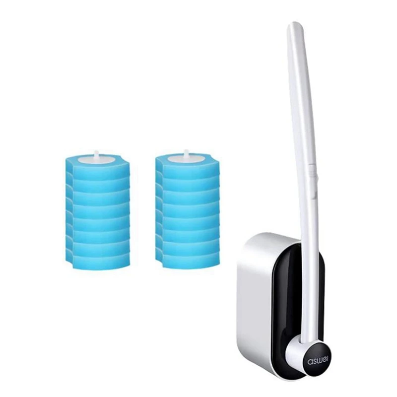 Toilet Brush,Wall-Mounted Toilet Brush,With Toilet Brush Holder & 16 Disposable Cleaning Brush Heads,For Bathroom Toilet