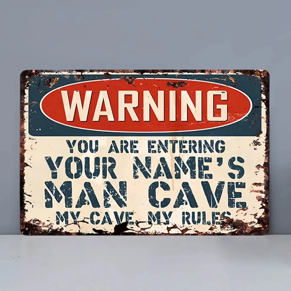 Warning Man Cave Rules Custom Metal Sign Personalized Vintage Plaque Retro Plate Mancave Pub Club Wall Decoration 12x8inches