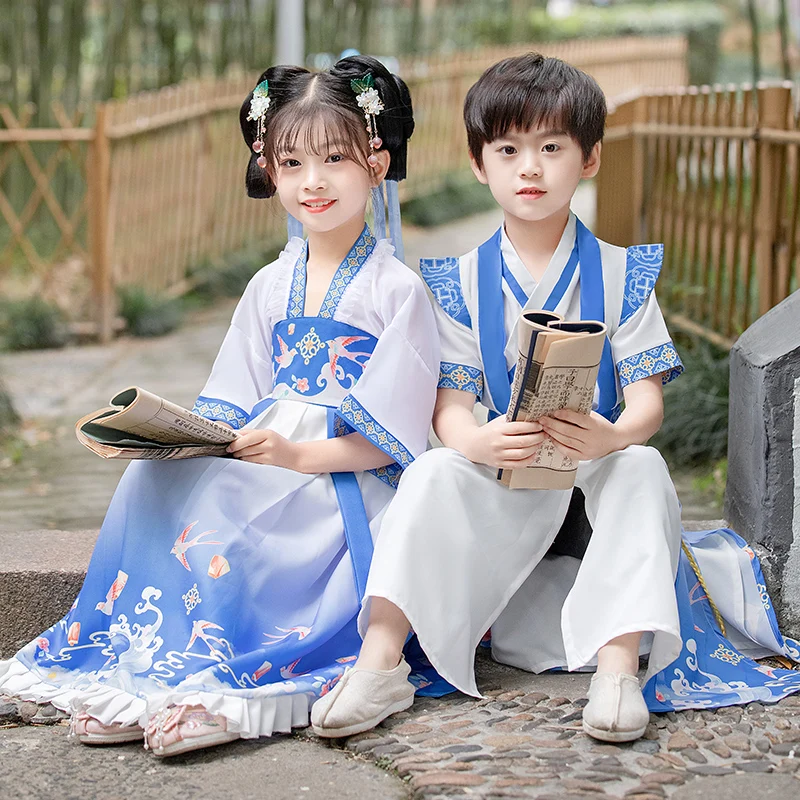 

Весенне-осенний новый стильный костюм Танг для мальчиков Hanfu, традиционный китайский детский костюм для выступлений в древнем стиле