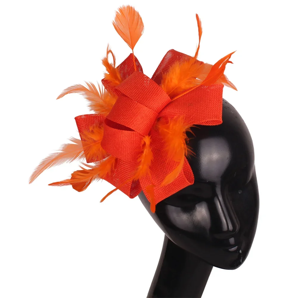 Elegant Orange Imitation Sinamay Fascinators for Wedding Hair Accessories Bridal Hat Party Headwear Derby Cocktail Hats