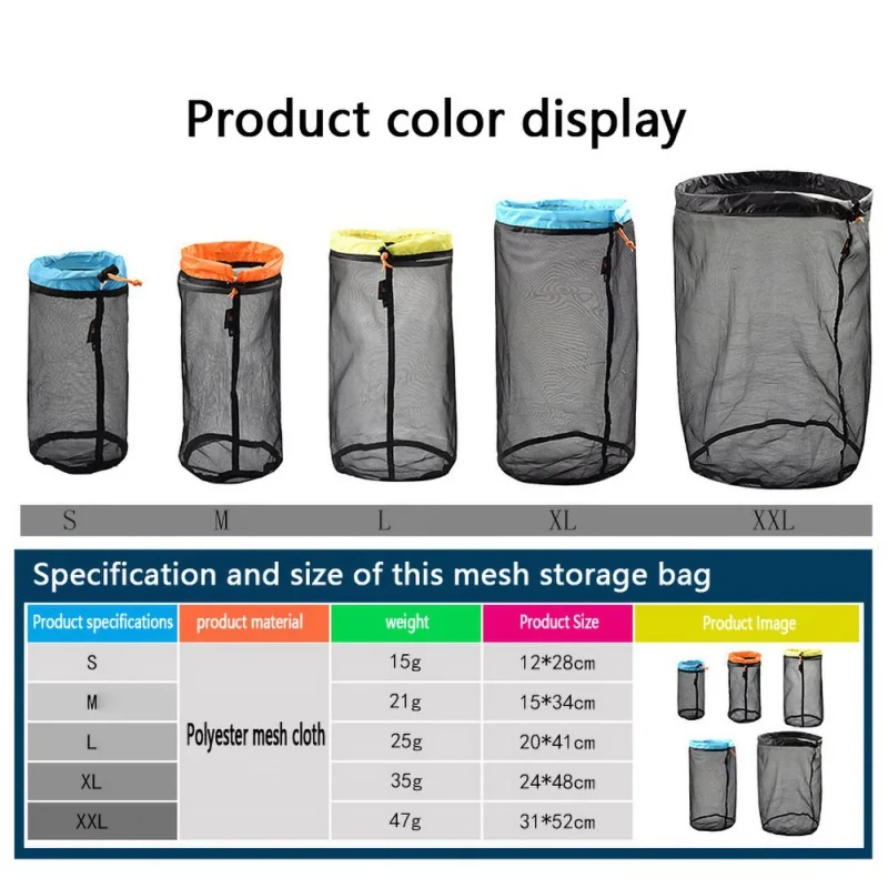 Outdoor Camping Ultralight Mesh Bag Drawstring Storage Bag Hiking Travel Tools Compression Bag