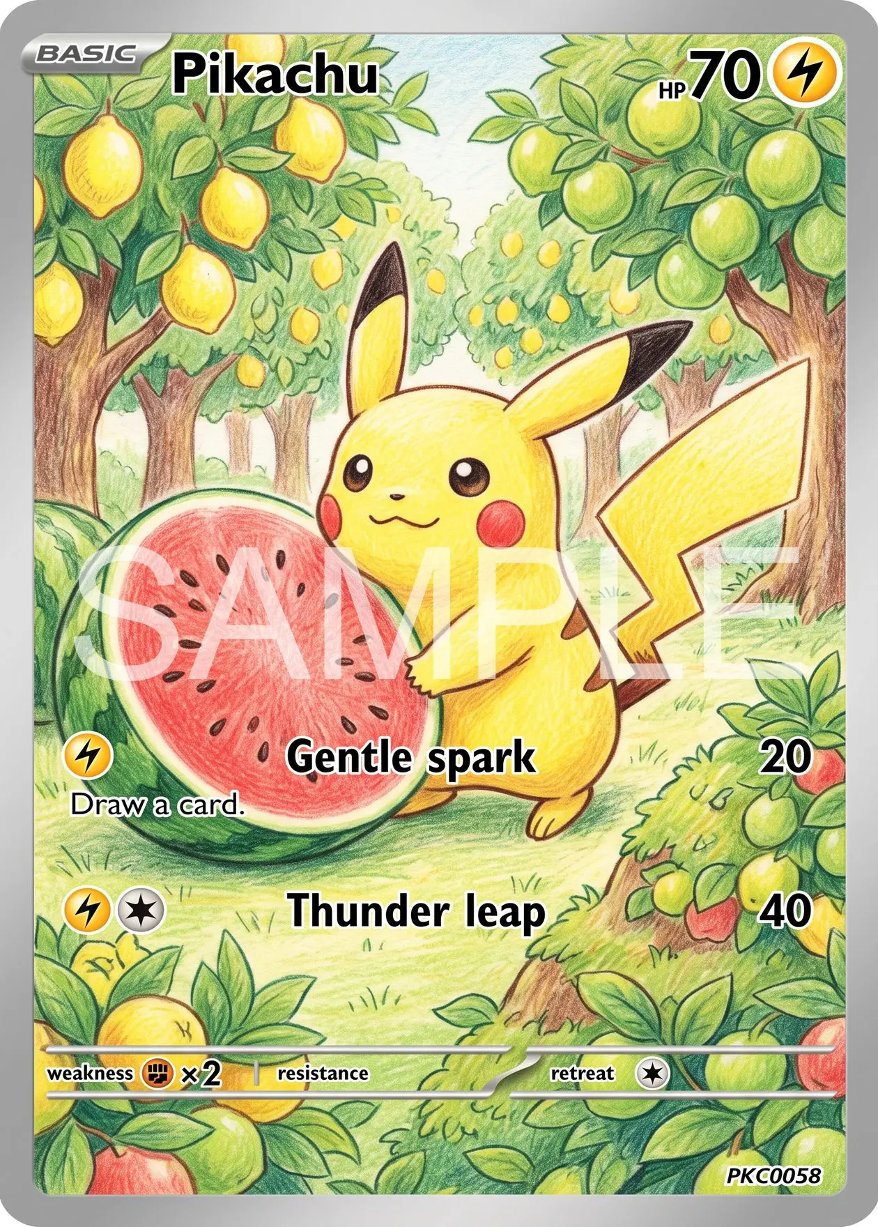 7Pcs PKM Cards PTCG Colored Pencil Storybook Style Gengar Bulbasaur Eevee Sylveon Rayquaza Lugia Giant Fruit Orchard Cards PTCG