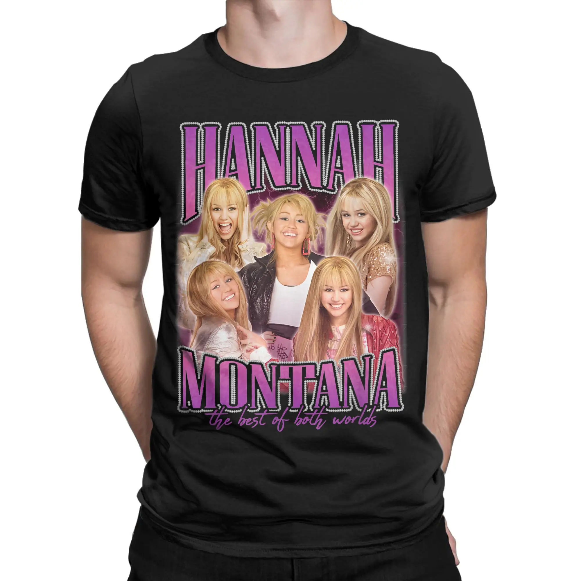 Camiseta de Hannah Montana para hombre, camiseta novedosa 100% algodón, camisetas con cuello redondo, ropa de manga corta de verano