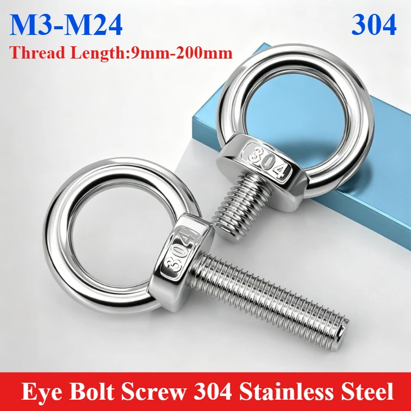 

Eye Bolt screw 304 Stainless Steel Marine Lifting Eye Screws Ring Loop Hole for clothline cord M3M4M5M6M8M10 M12M14M16M18M20