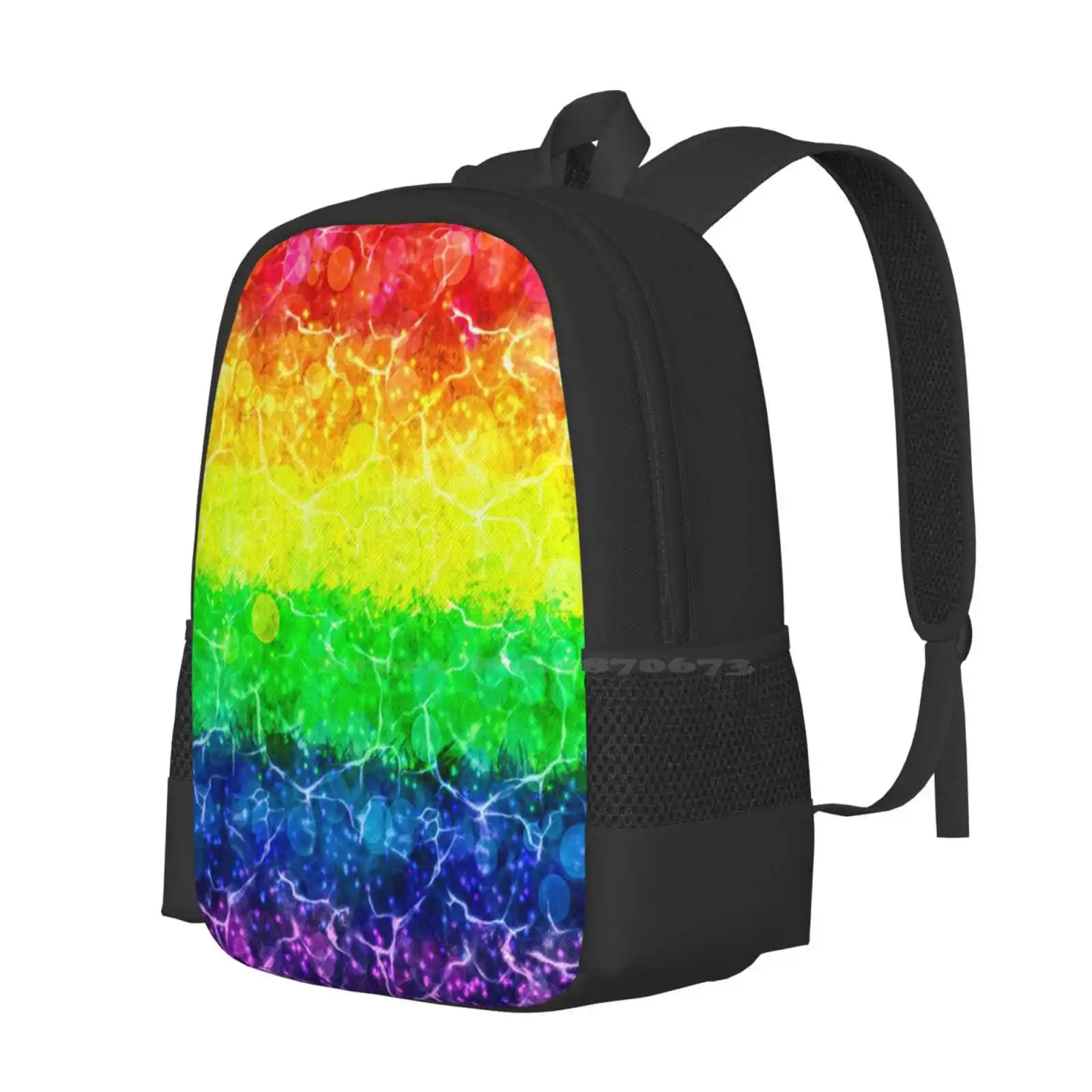 Bubbly Rainbow Backpack For Student School Laptop Travel Bag Rainbow Pride Lgbt Gay Procreate Textures Light Brushes Bokeh