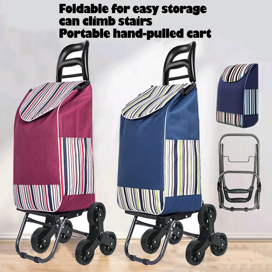 Shopping Cart, Supermarket Grocery Handcart, Portable Luggage Trailer, Stair-Climbing, Foldable Handcart