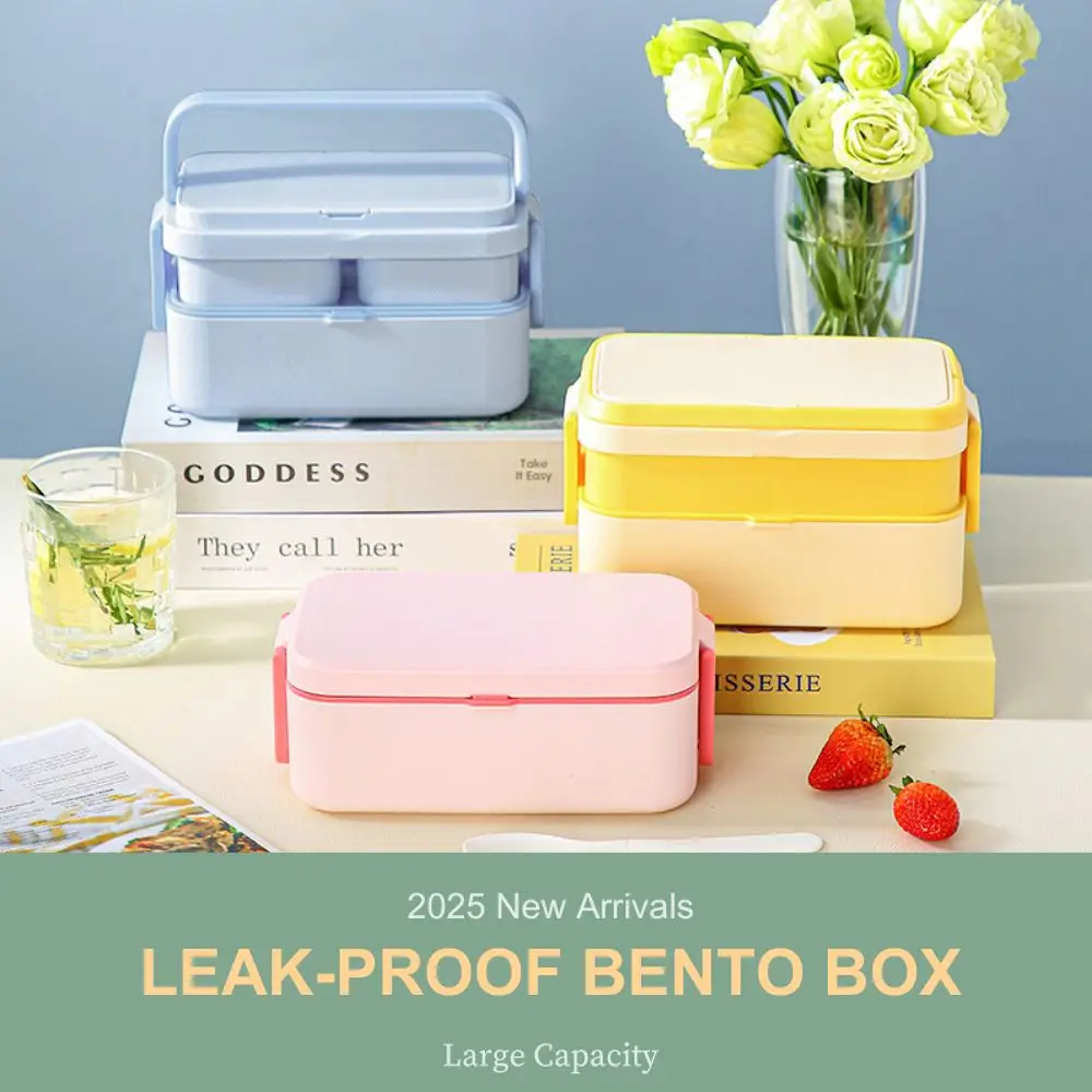 

2 Layer Bento Box with Handle,Large Capacity Leak-proof Lunch Box Set,Snack Food Storage Containers for Kids,Microwave Safe