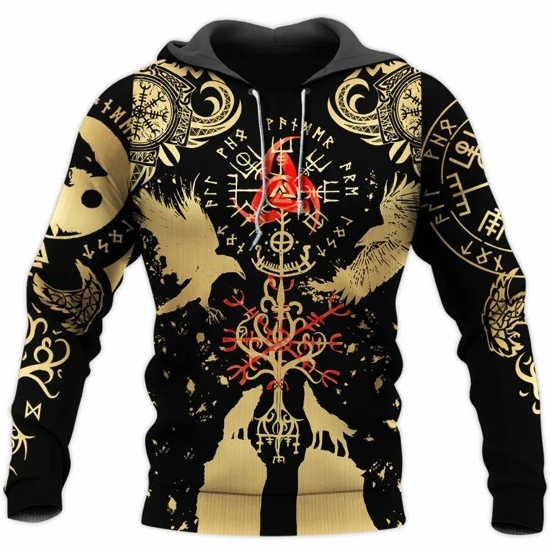 Mens Hoodies Vikings eagle Tattoo Fashion Animal pattern 3D Printed Style Casual Harajuku Hip Hop Pullover Oversized Sudaderas