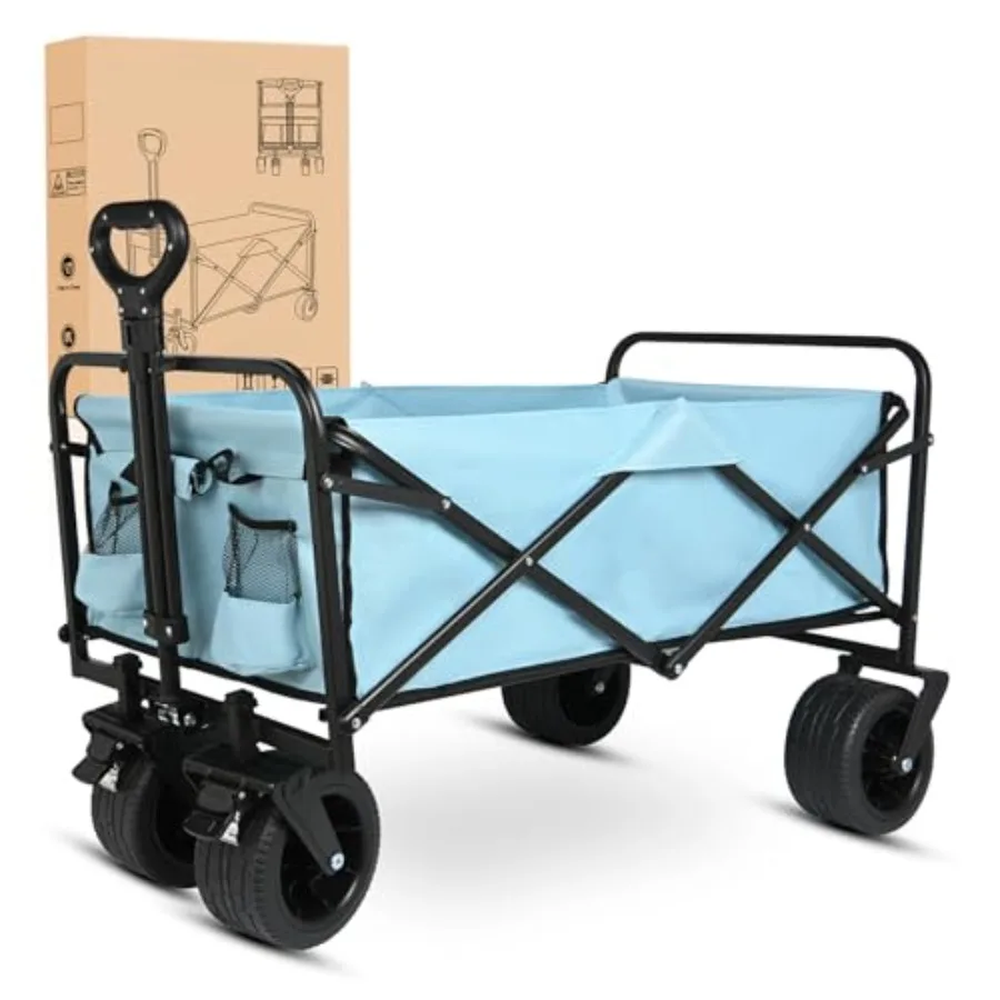 

Foldable Wagon for outdoor camping gardening shopping sports - heavy duty blue steel frame with all-terrain wheels 300lbs capac