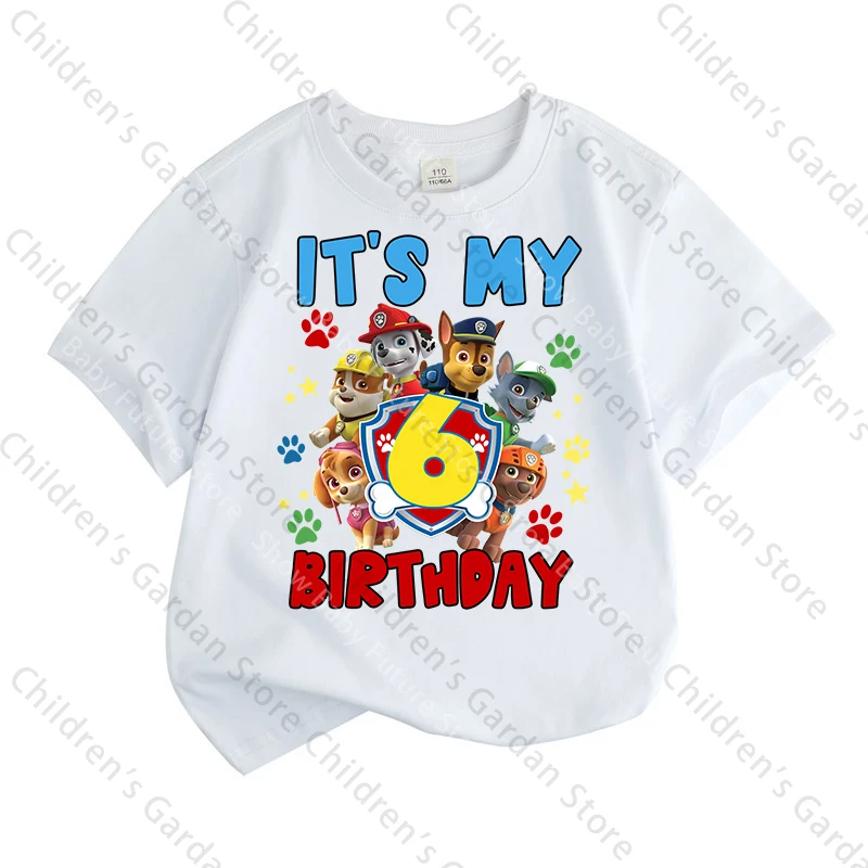 TAKARA TOMY Paws Patrols T-Shirt Sommer Weiß Kinder Kurzarm Tops Baumwolle Kleidung Cartoon Anime Kinder Kawaii Süßes Geschenk Atmungsaktiv Weich 5