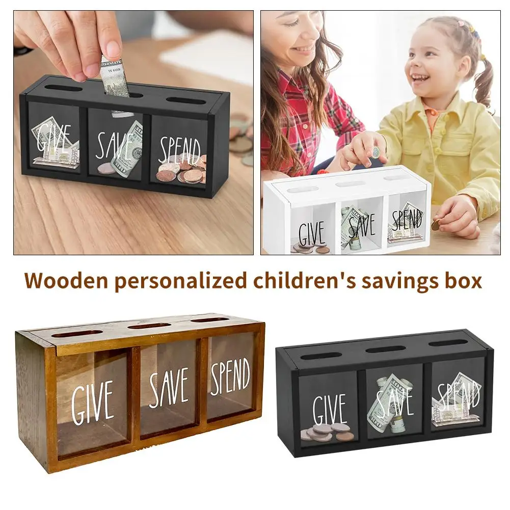 Kids Saving Box Wooden Personalized Wall Mounted Piggy Bank Practical Financial Living Room Decorations Desk Bedroom K1G6