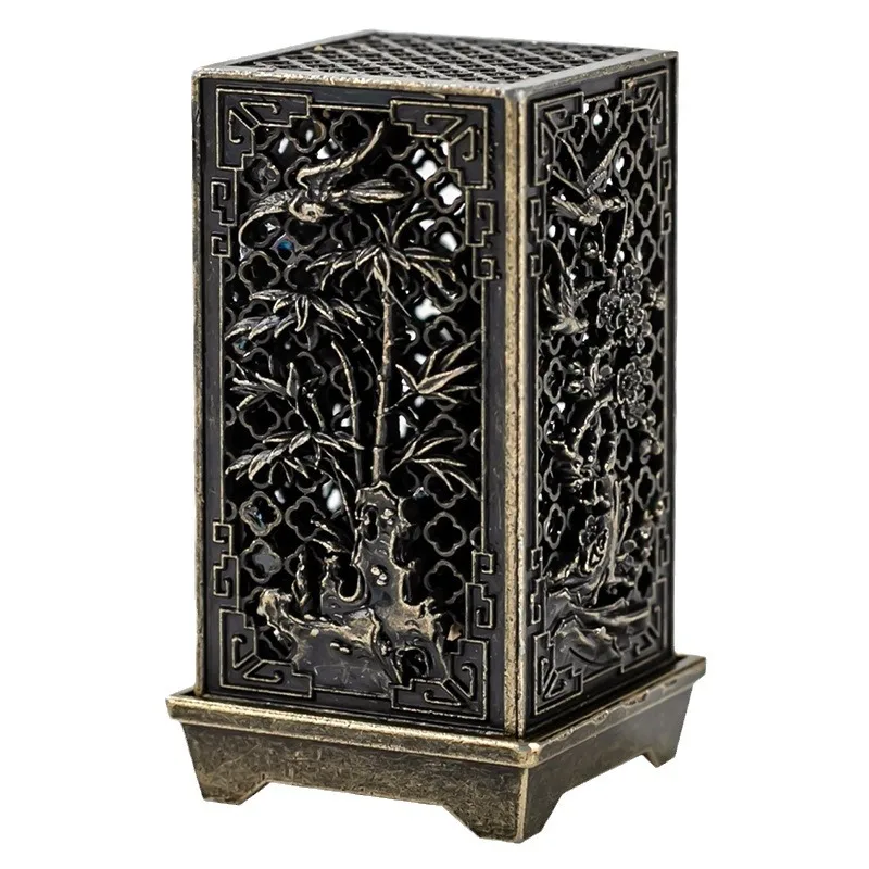 Square Vertical Incense Burner Small Xiangyun Alloy Incense Holder Indoor Aromatherapy Home Ornament Chinese Plum Inense Burners