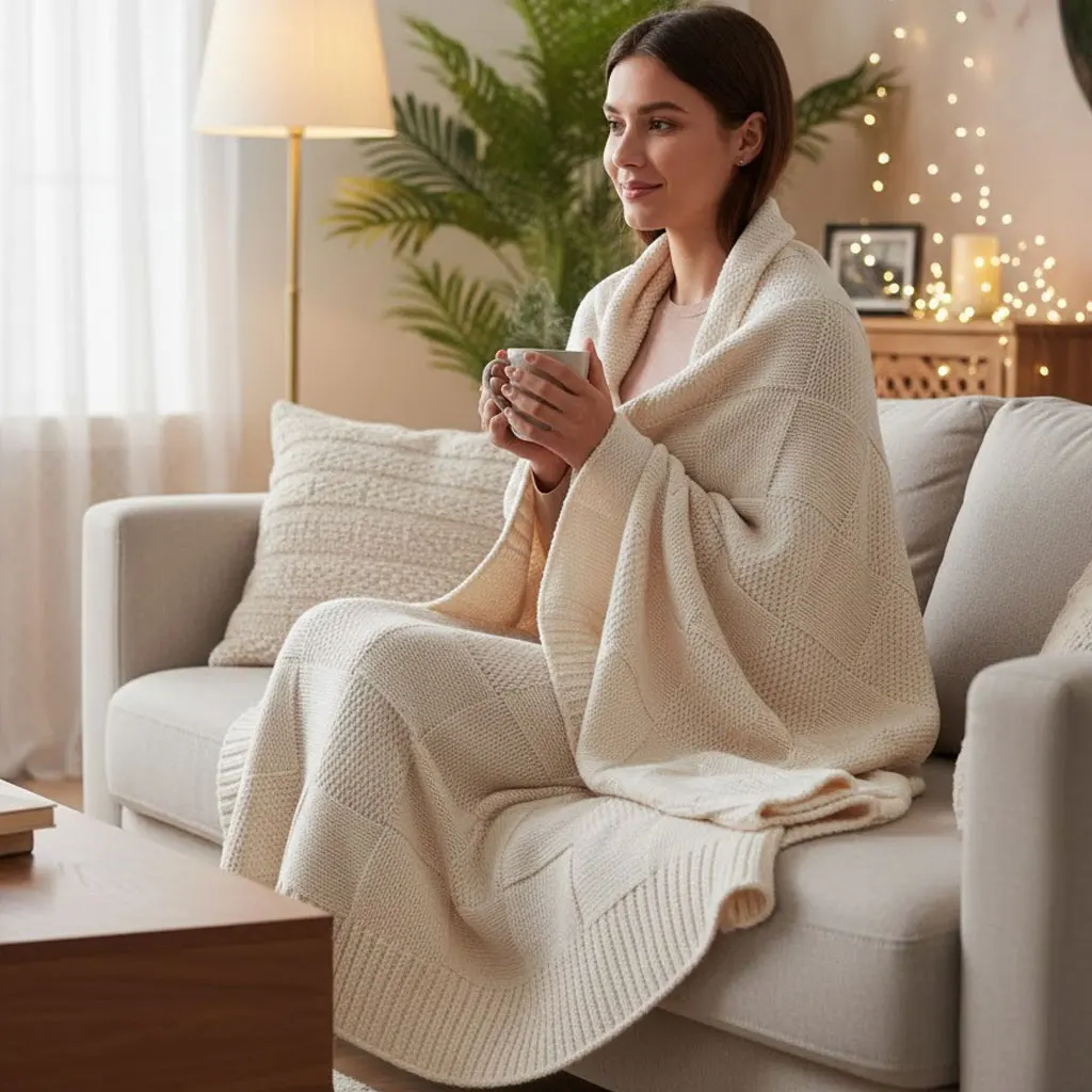 

Bohemian Knit Throw Blanket - Versatile Boho Patterned Cover for Sofa Couch, Outdoor Camping & AC Nap