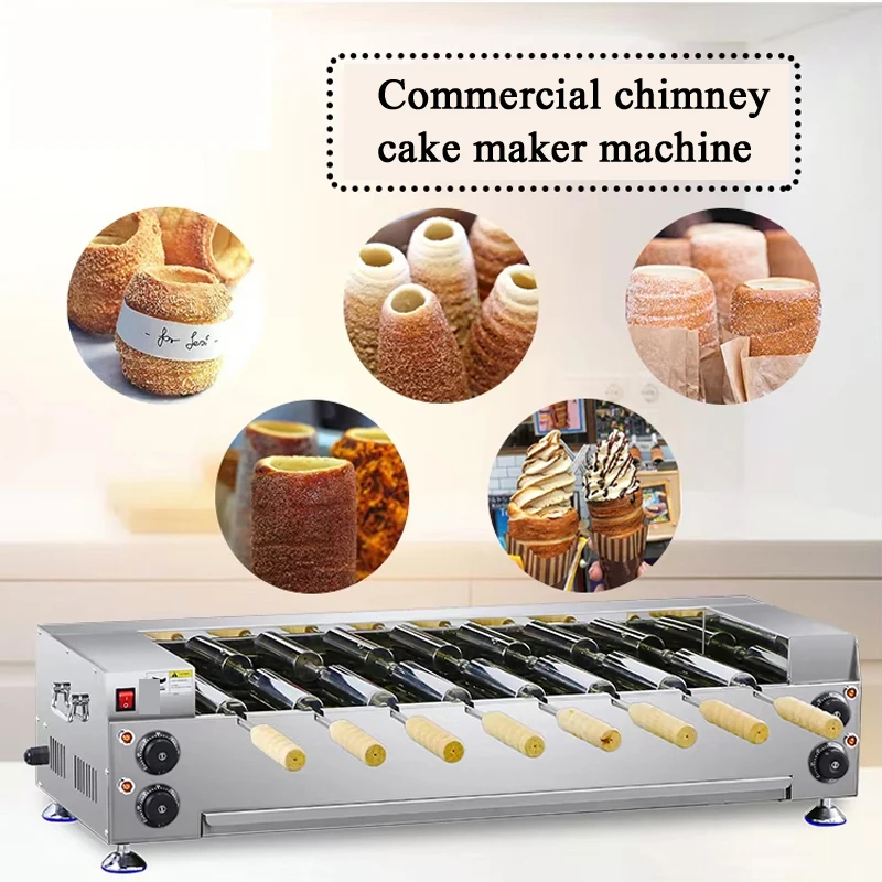 

Chimney Bread Roll Baking Machine Ice Cream Bread Cone Maker Cake Baking Machine Kurtos Kalacs Oven With 8 Rollers