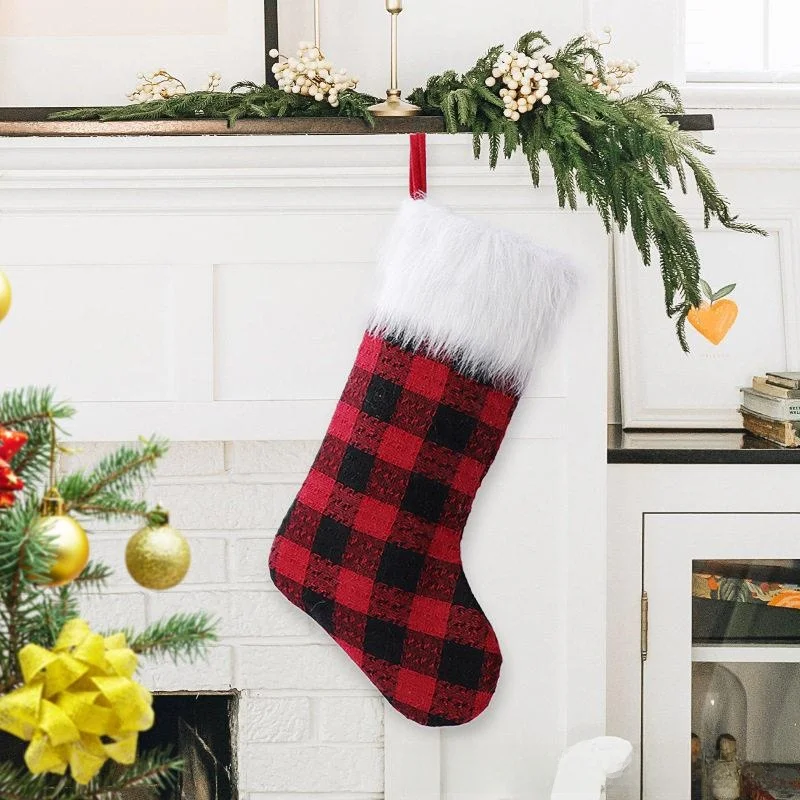 

Black And Red Plaid Christmas Socks Candy Christmas Tree Decorations Gifts Bags Accessories Festive Cross-Border New Model