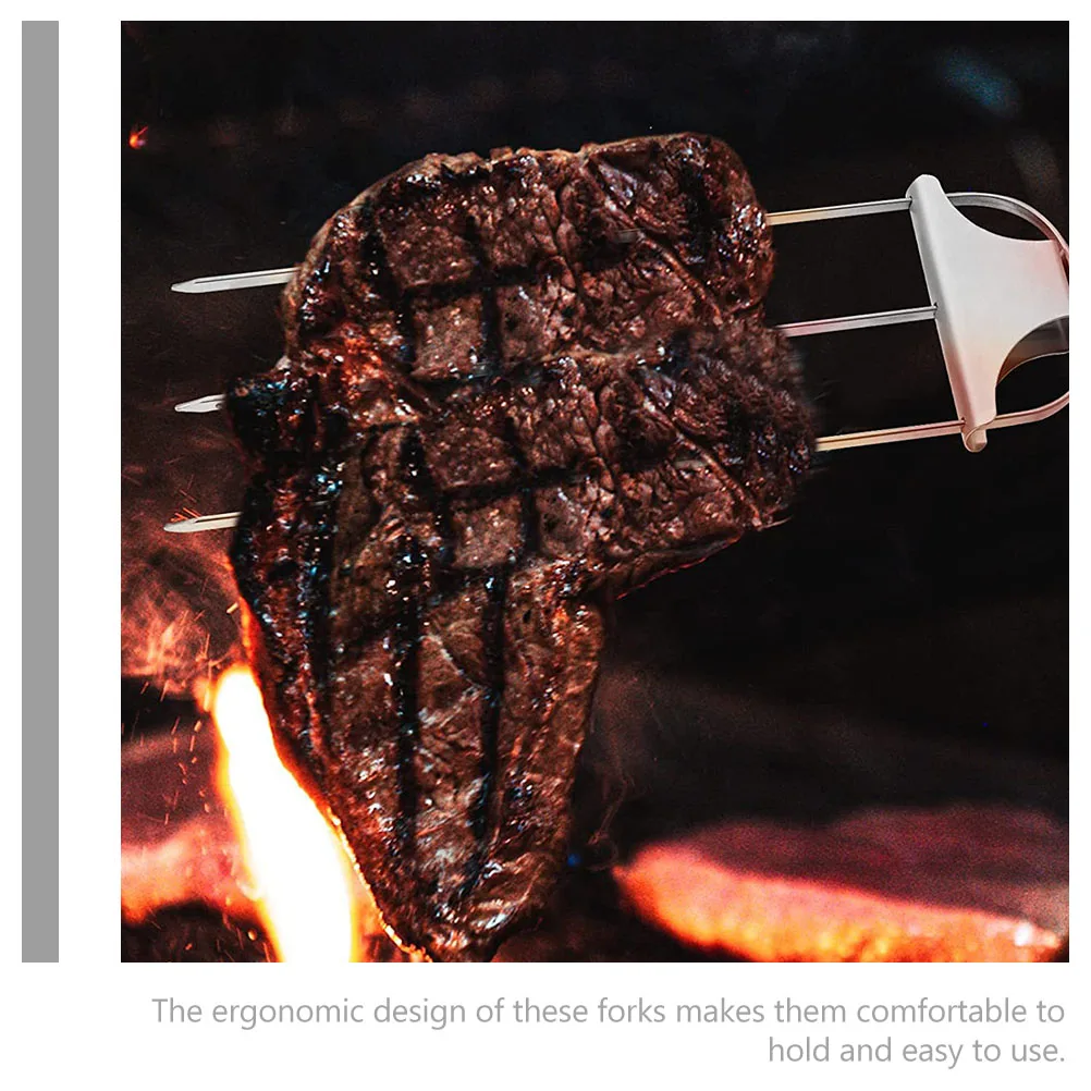 

2pcs Bbq Stainless Steel Rotisserie Spit Meat Forks Ergonomic Grill Roasting Forks For Chicken Vegetables Marshmallows Grilling