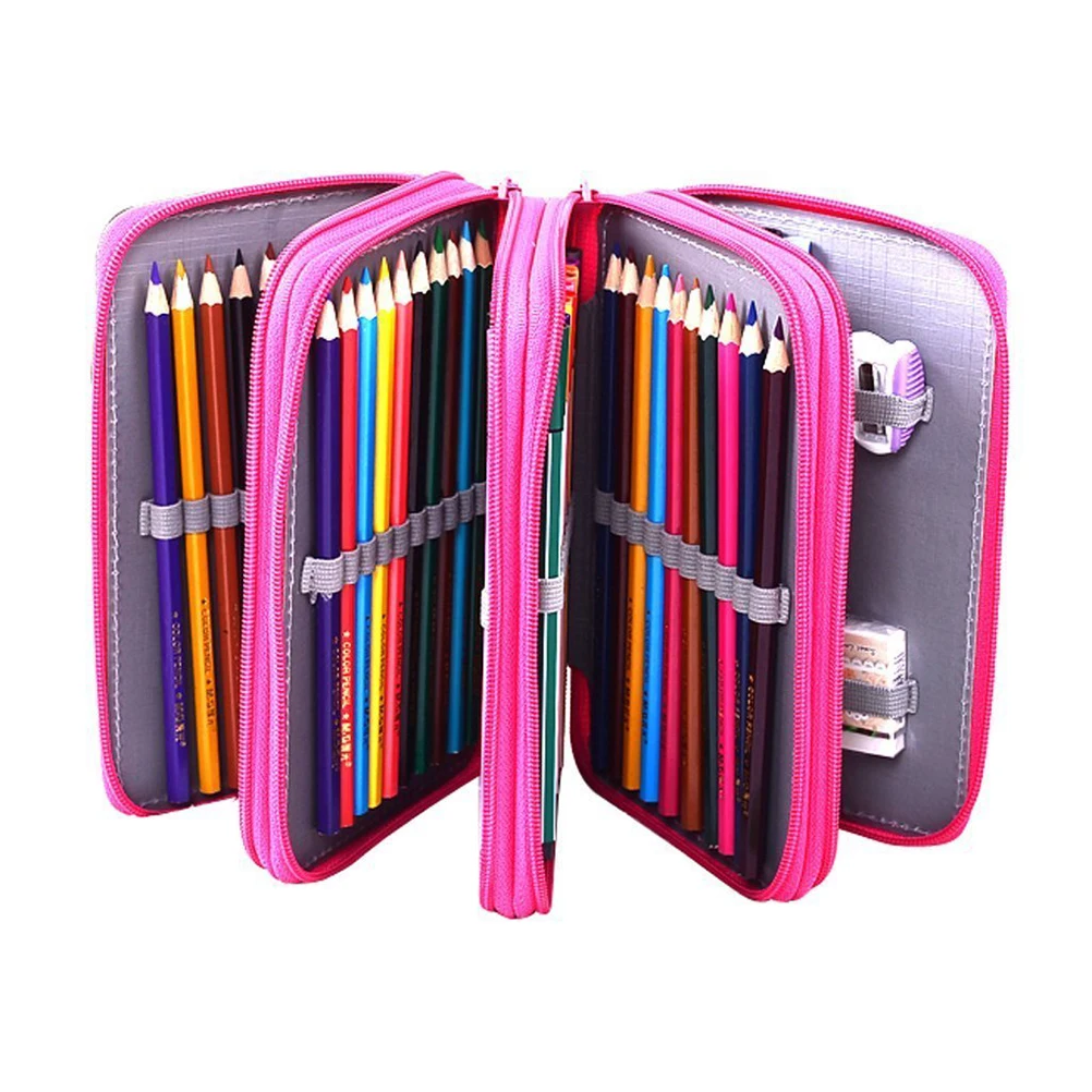 

Pencil Case Bag 4-Layer Holder Organizer For Colored Pens Stationery Box With Zipper Portable Pen Pouch School Art Office