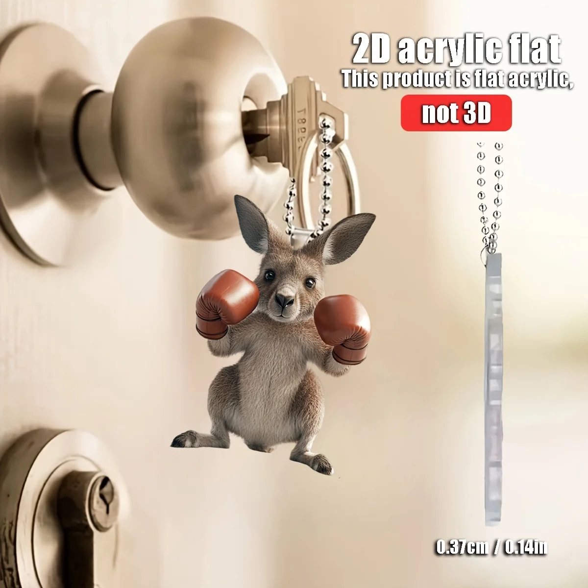 2D Boxing Kangaroo Keychain Fun Acrylic Hanging Ornament Car Pendant Decorations Creative Backpack Halloween Party Gift view 5