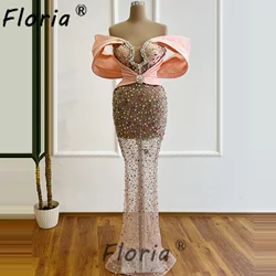 Luxurious Heavily Crystal Rhinestones Party Dresses Strapless Off the Shoulder Handmade Beads Customized Celebrity Formal Dress