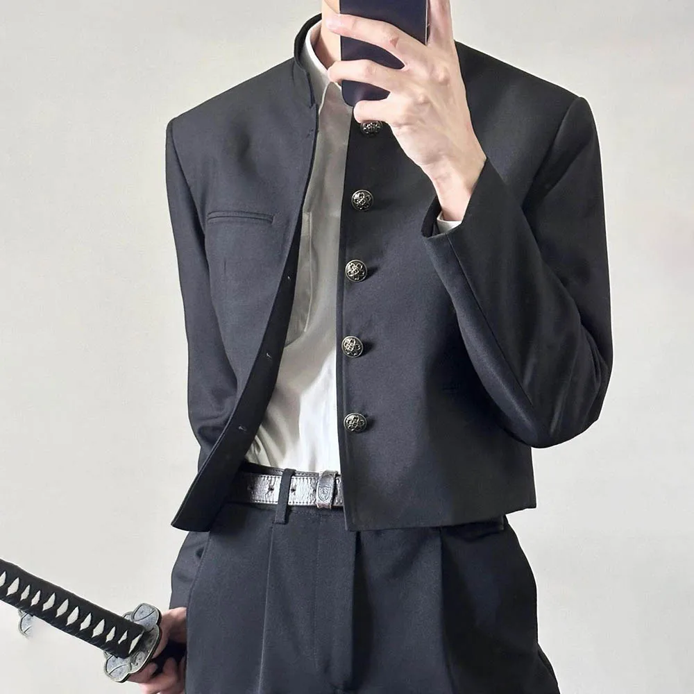 Mens Autumn Jacket Chinese Short Casual Suit Jacket Fashion Stage Performance Temperament All-Match Nightclub Top Men'S Clothing