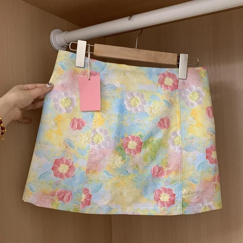 MEXZT Vintage Floral Mini Skirt Women Y2K Harajuku Print Hip Wrap Skirts Summer Gyaru Korean Sexy High Waist Design Slim Faldas