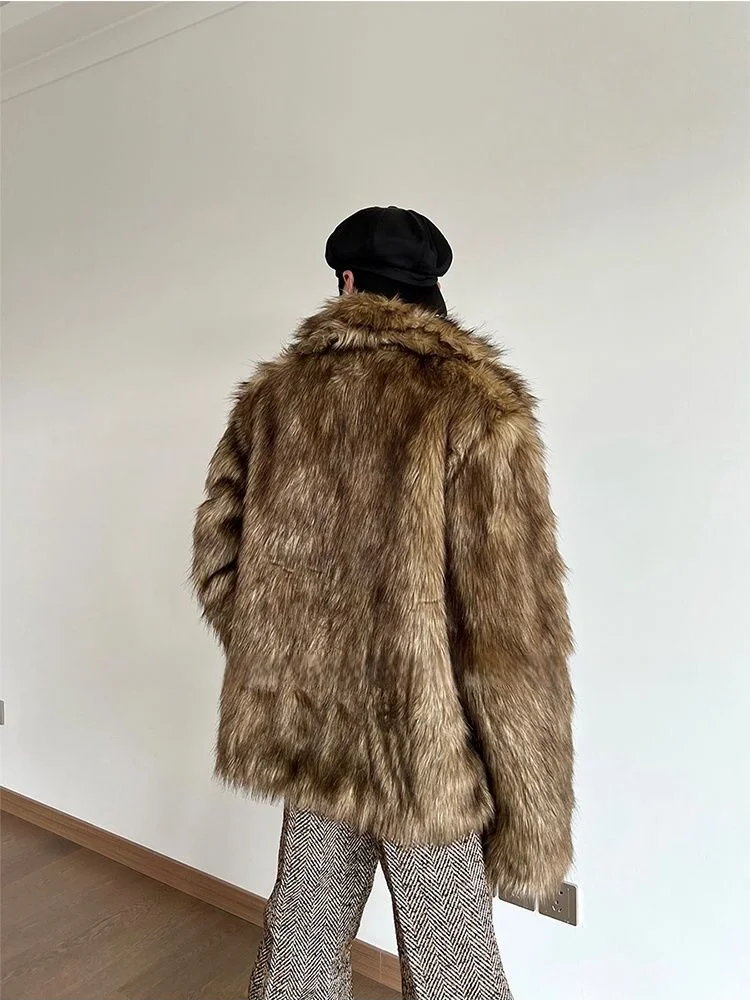 Men's Faux Fox Fur Thickened Coat Short Winter Plush Warm Furry Jacket Luxury Hip Hop Trendy Cold-Resistant Outwear Overcoat view 6
