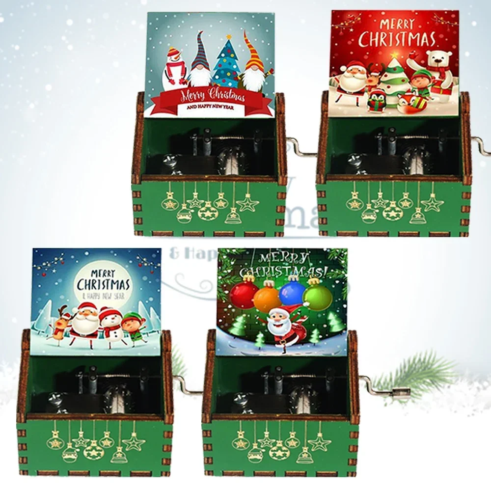 Handmade Wooden Musical Gift - Christmas Cranking Music Box with Festive Painting, Wholesale Party Favors & Decor