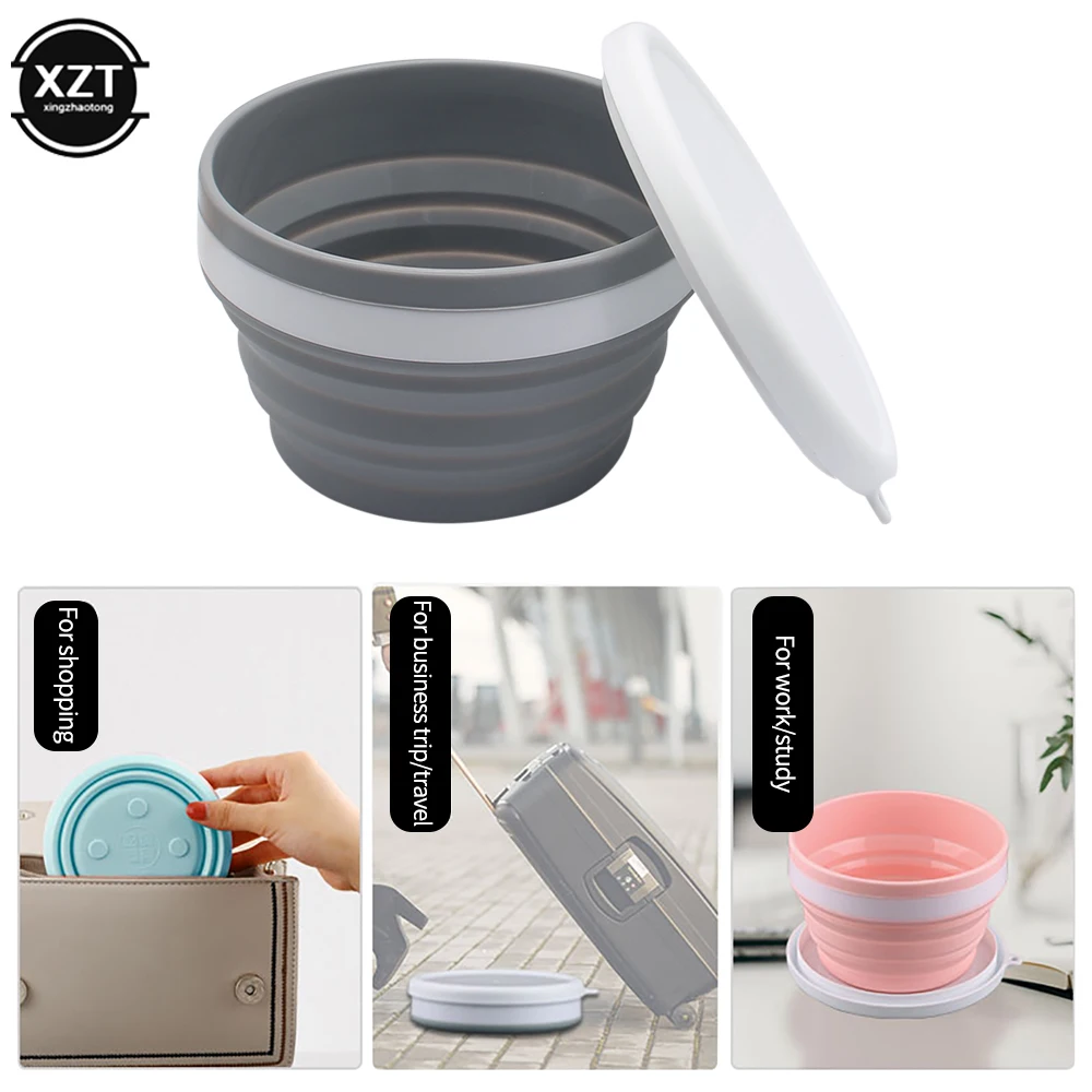 Silicone Foldable Bowl Box Outdoor Travel Deformable Box For Food Container Tableware Portable Household Kitchen Tools with Lid