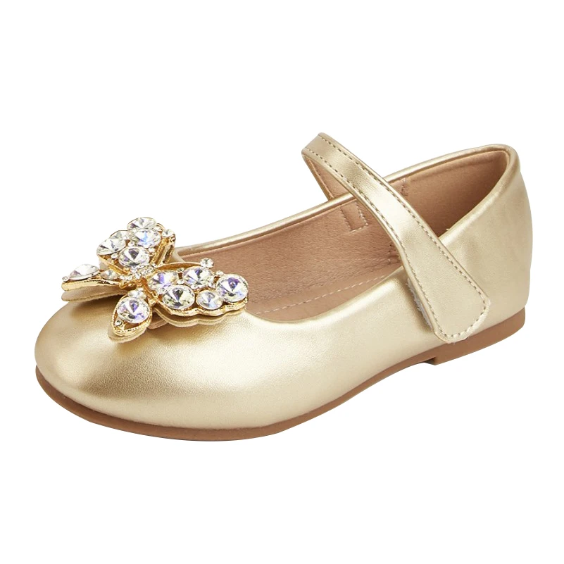 

2026 Spring Crystal Bow Girls Princess Leather Shoes Round Toe Soft Sole Anti-slip Children's Shoes Footwear for Kids