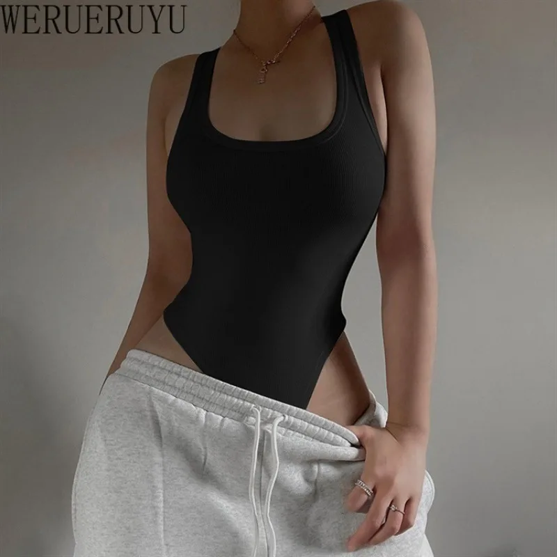 Sleeveless Bodysuit Women One Pieces Tank Top Streetwear Black White High Waist Off Shoulder Bodysuits Summer Clothes Women 2024