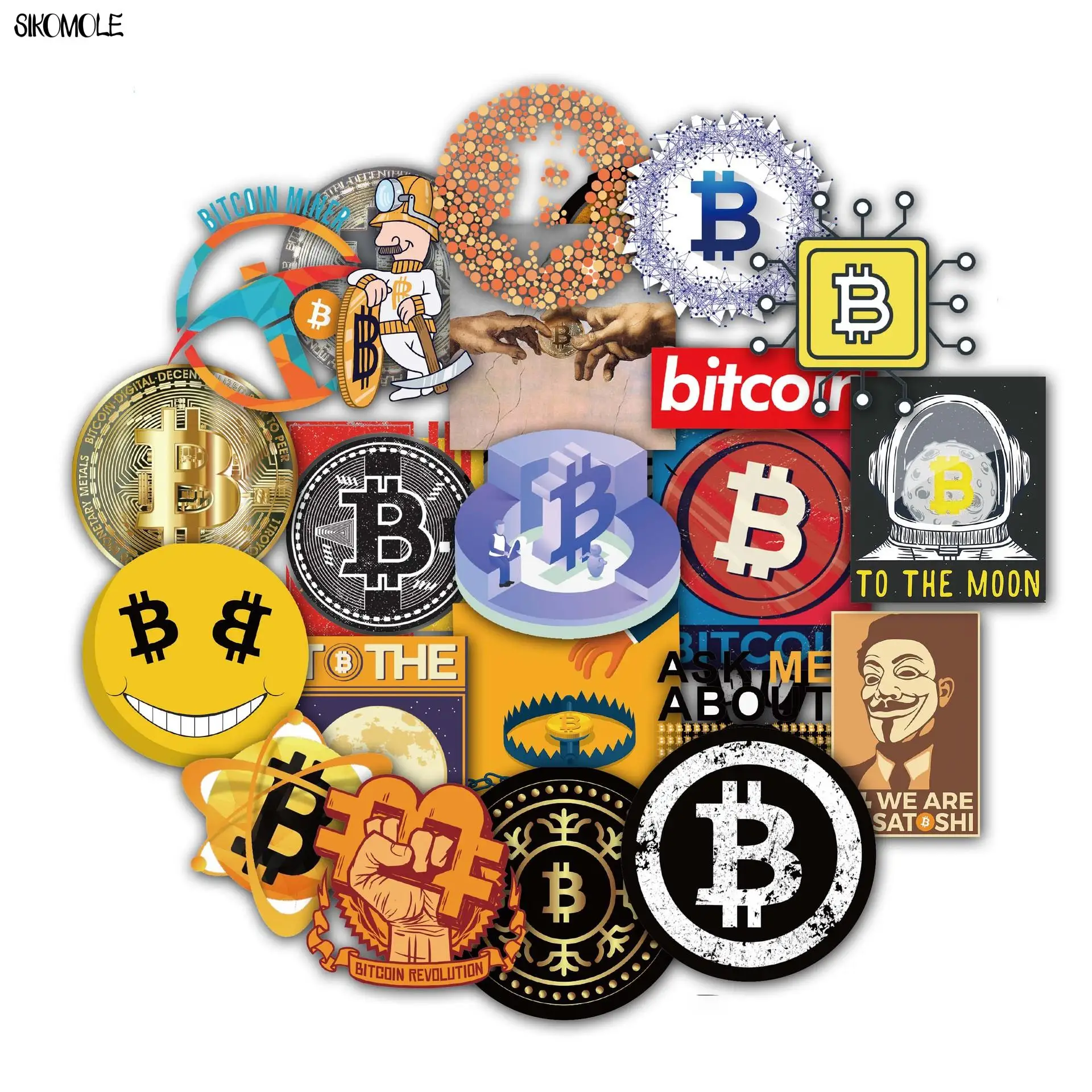 10/30/50PCS Cartoon Bitcoin Encrypted Virtual Currency BTC Stickers Helmet Laptop Skateboard Luggage Graffiti Decals Sticker F5