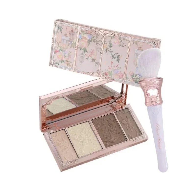 Flower Knows Butterfly Cloud Collar Series Embossed Highlighter and Contour Palette Loose Powder Iluminador Contouring Brush Set