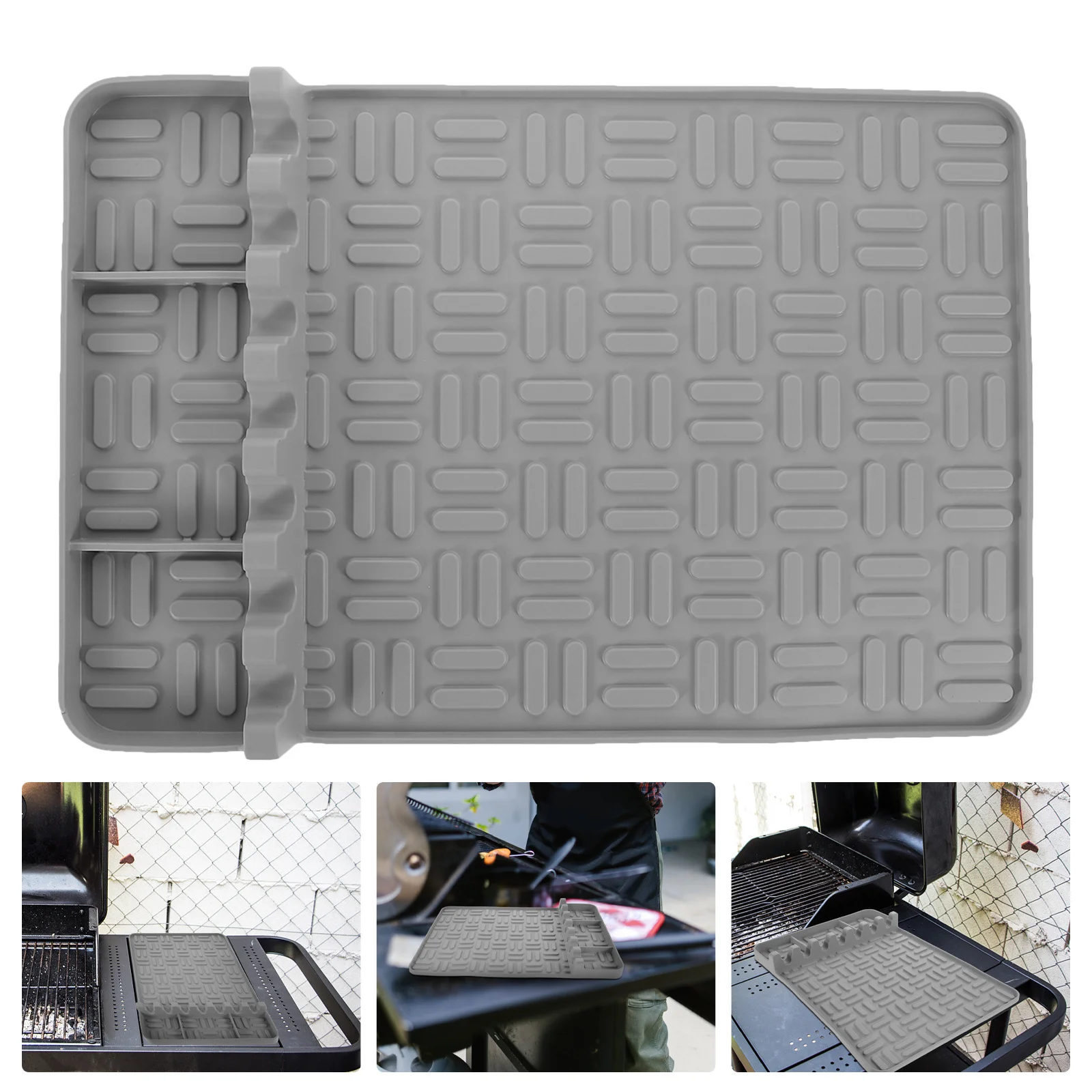 

Silicone Grill Side Shelf Mat Heat Resistant Bbq Tools Organizer Kitchen Countertop Utensil Rest Griddle Tool Pad For