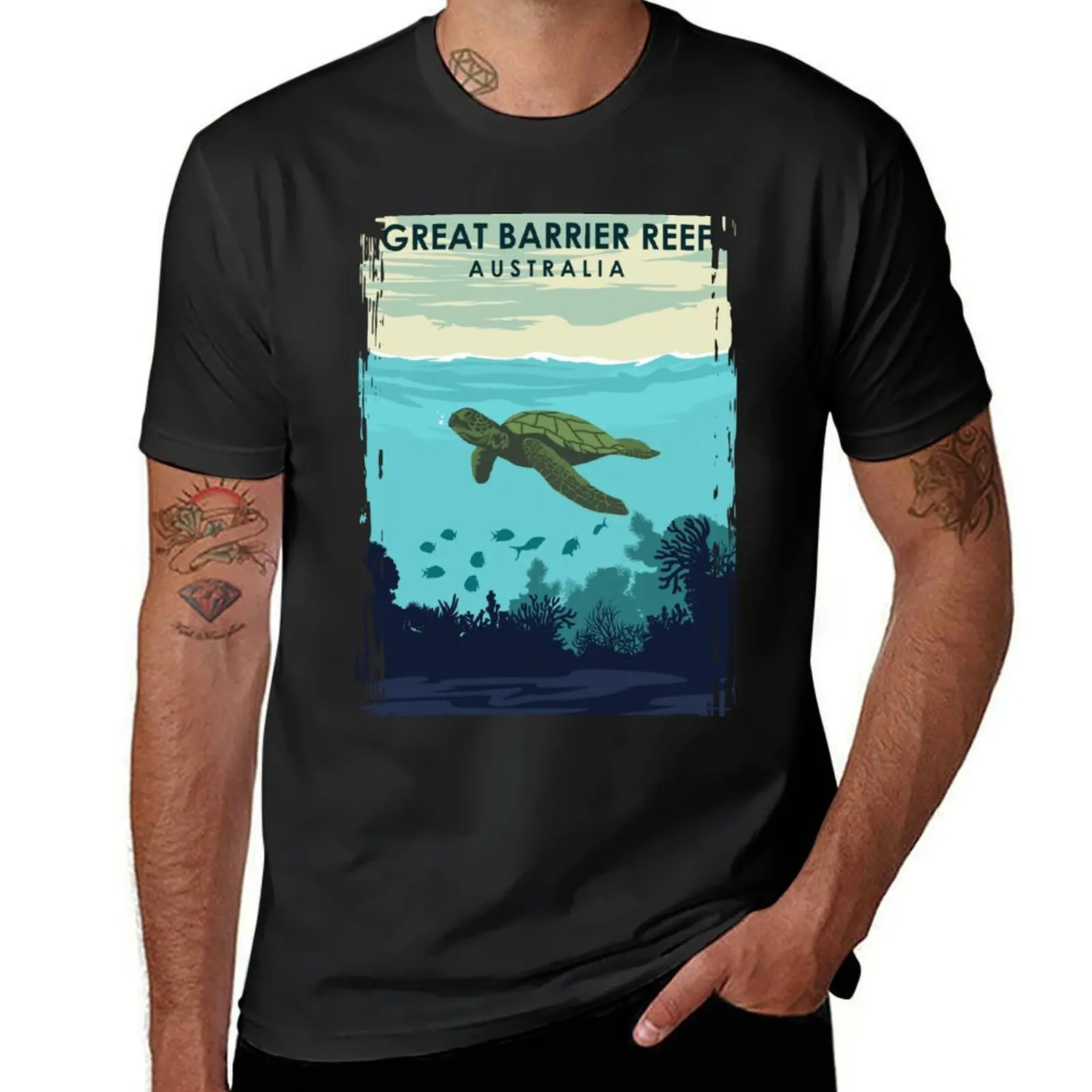 Great Barrier Reef Australia Queensland Vintage Travel Poster T-Shirt boys animal print Short sleeve tee mens funny t shirts