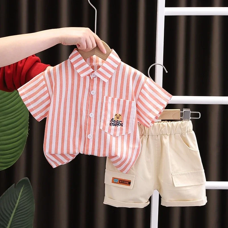 

New Summer Baby Clothes Suit Children Boys Striped Shirt Shorts 2Pcs/Sets Kids Clothing Toddler Casual Costume Infant Tracksuits