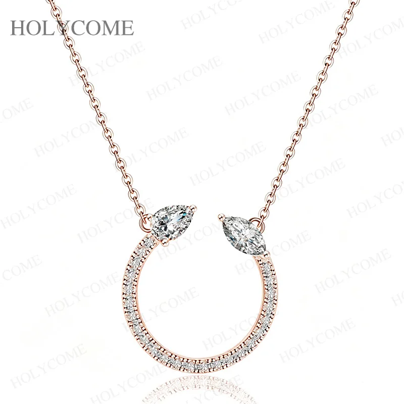 S925 Sterling Silber Moissanit Halbkreis-Halskette für Damen, Trendiger Marquise- und Tropfenschliff-Anhänger, Modisches Geschenk, Partyschmuck – Detail 7