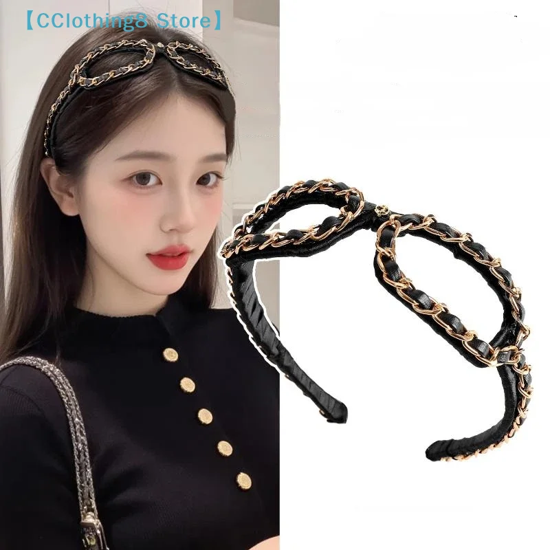 Vintage Chain Leather Headband Hollow Sunglasses Shape Hair Hoop For Women Elegant Party Daily Hair Accessory【AliS8】
