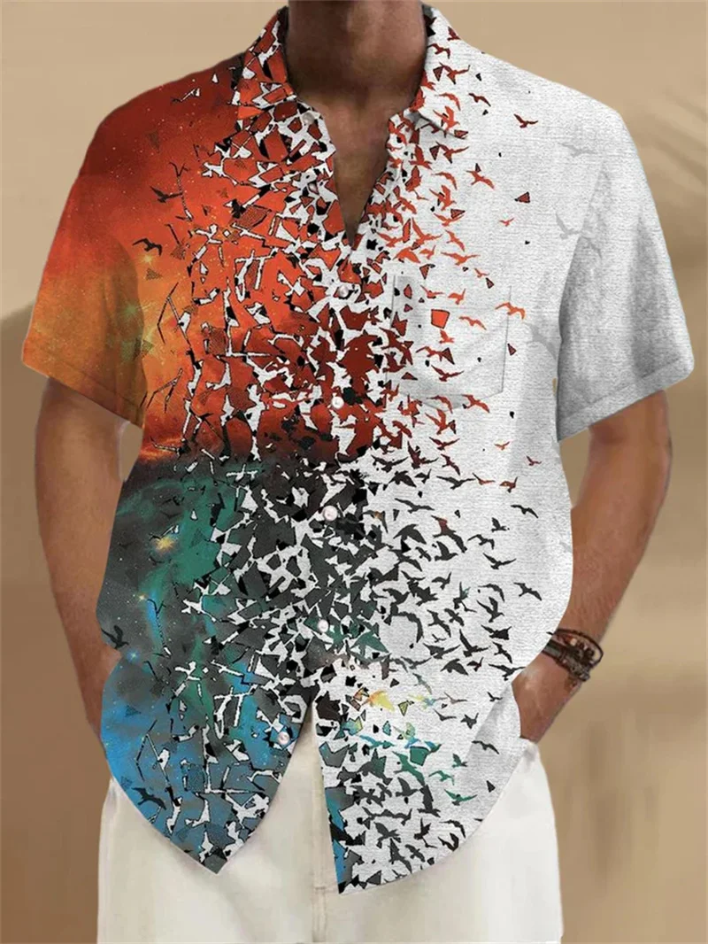 Men's Shirt Color 3D Printed Long Sleeved Shirt Harajuku Butterfly Pattern Shirt Button Lapel Shirt Top Shirt