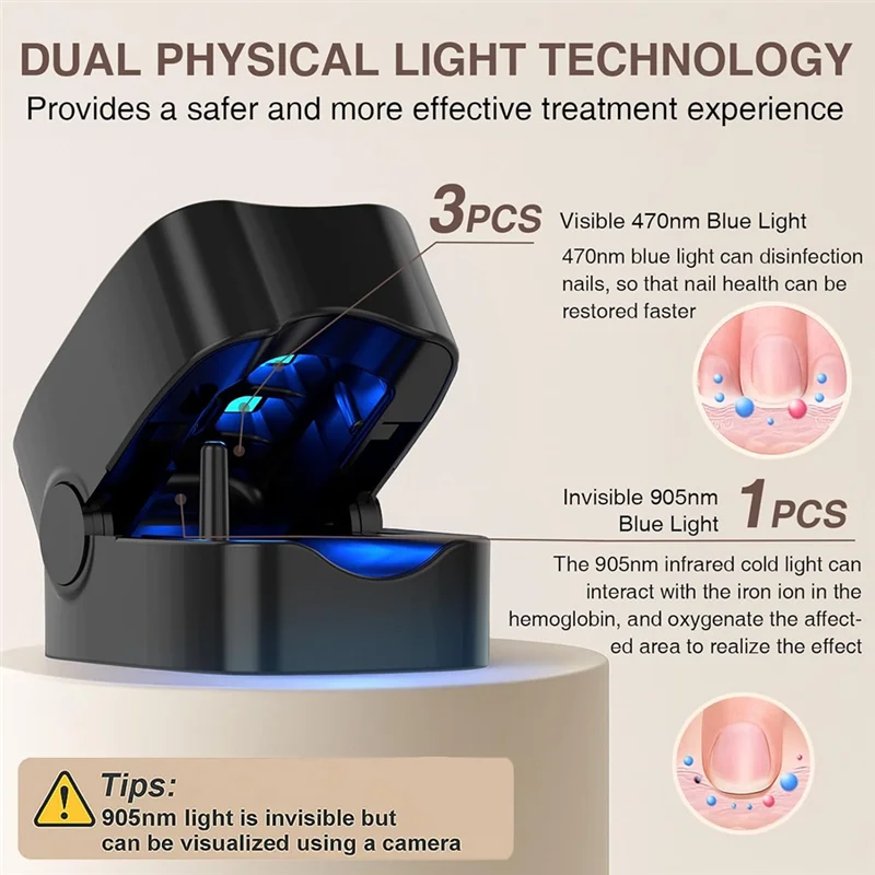 Onychomycosis Treatment Nail Fungus Device 905Nm Infrared And 470Nm Blue LED Laser Therapy For Home Use Black view 2