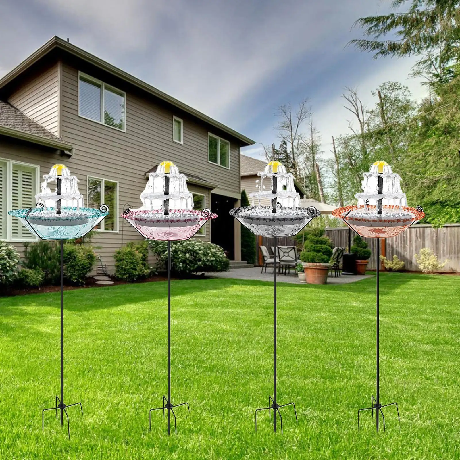 Solar Fountain for Bird Bath Bluebird Watering Container Garden Hummingbird Bath for Gardeners Nature Lovers Backyard Patio Deck