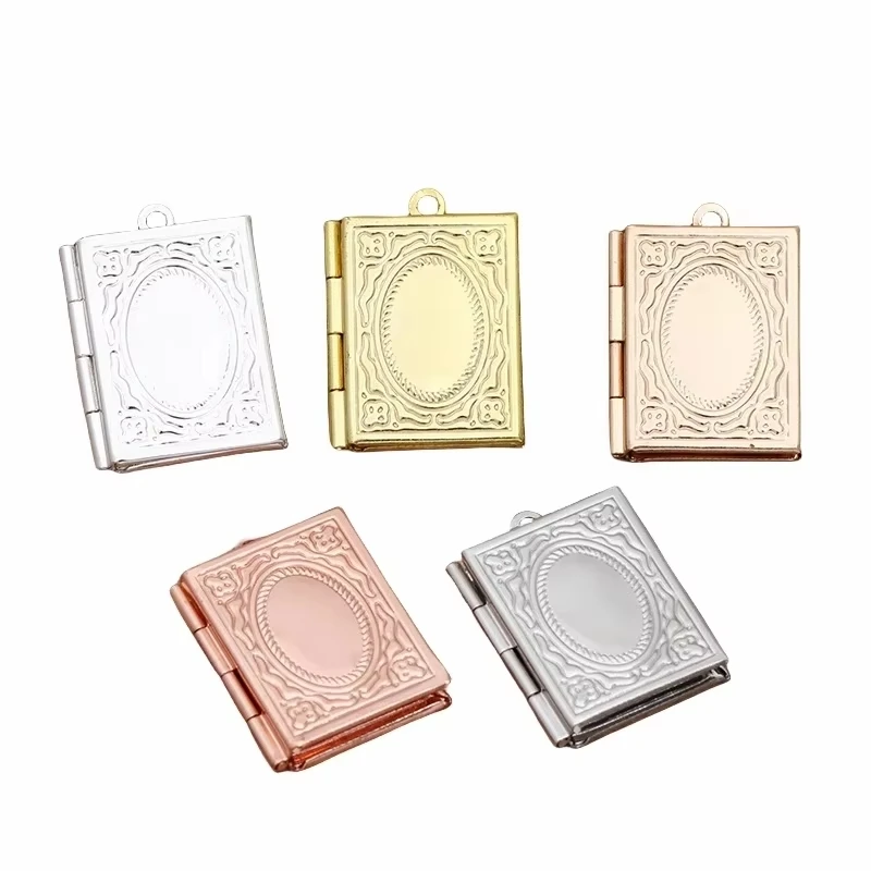 BoYuTe (10 Pieces/Lot) 19*26MM Book Shape Brass Locket Pendants Photo Frame Lockets for Necklace DIY Jewelry Making Findings