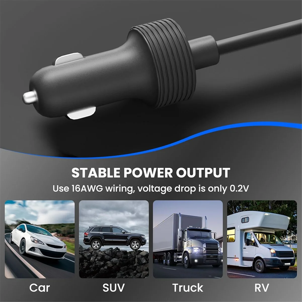 

#605A For Starlink Mini Power Cable Direct to Cigarette Adapter,16.4ft (Black)