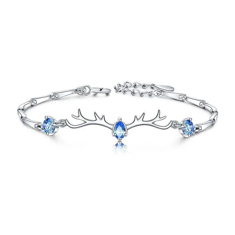 New Beautiful Colorful Crystal Deer Genuine 925 Sterling Silver Color Jewelry Fresh Antler Animal Crystal Popular Bracelets